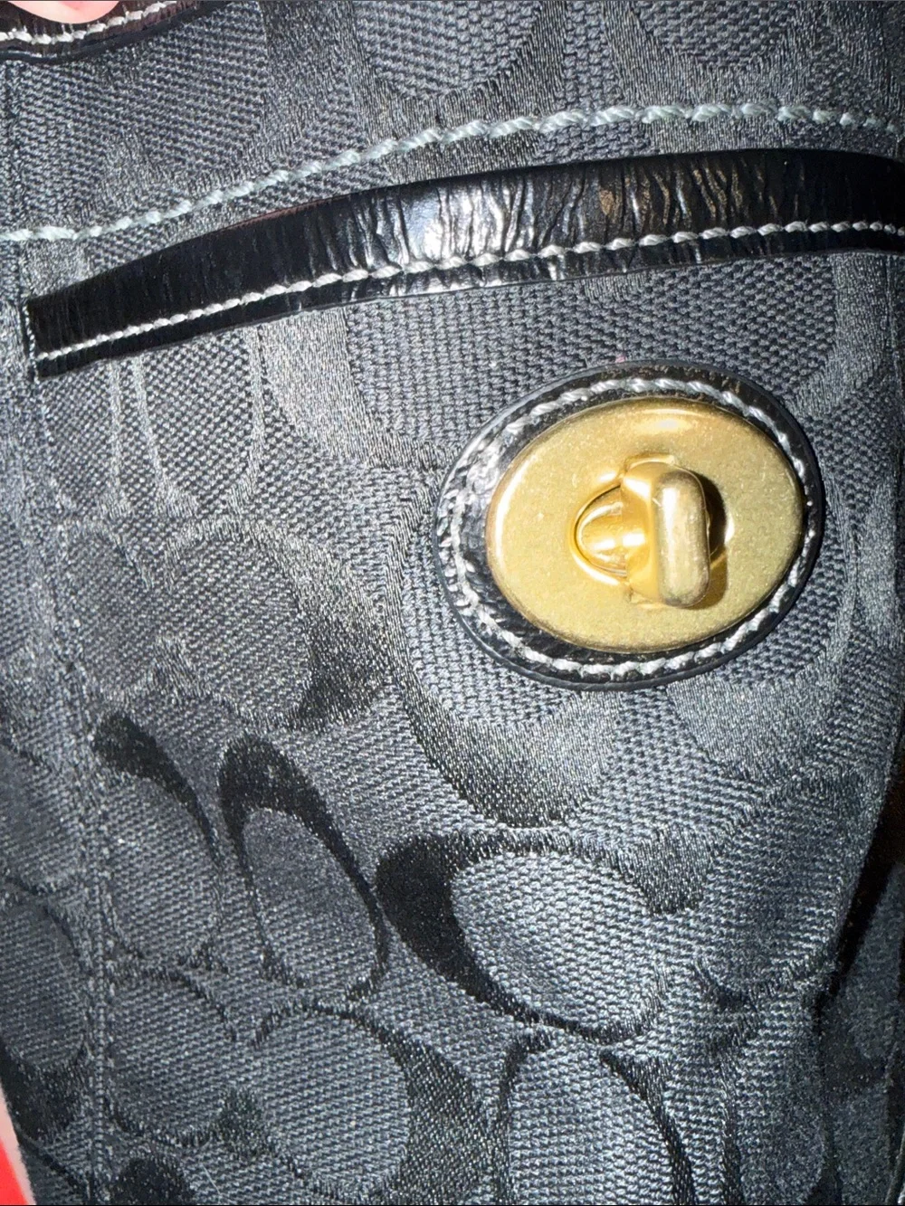 Coach Black Signature Jacquard Satchel with Patent Trim and Gold Hardware